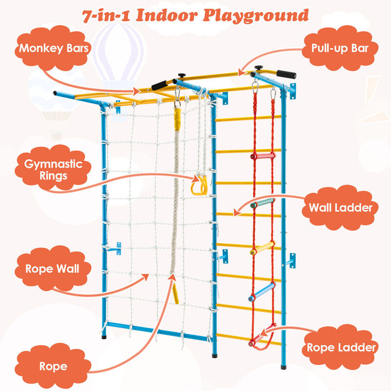 7-in-1 Kids Gym with Swedish Wall Ladder for Indoor Play and Activity image number 7