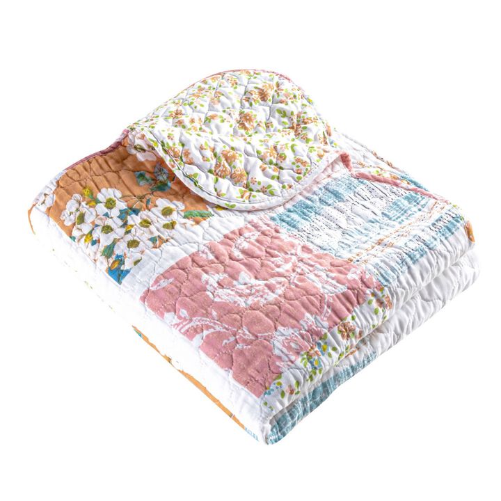 50 x 60 Quilted Throw Blanket with Fill, Patchwork Print, Multicolor - Benzara