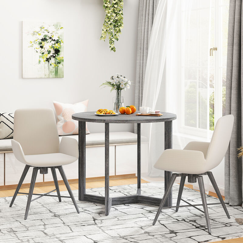 Round Pedestal Dining Table for 2–4 – Wing Base Design and Solid Wood Surface