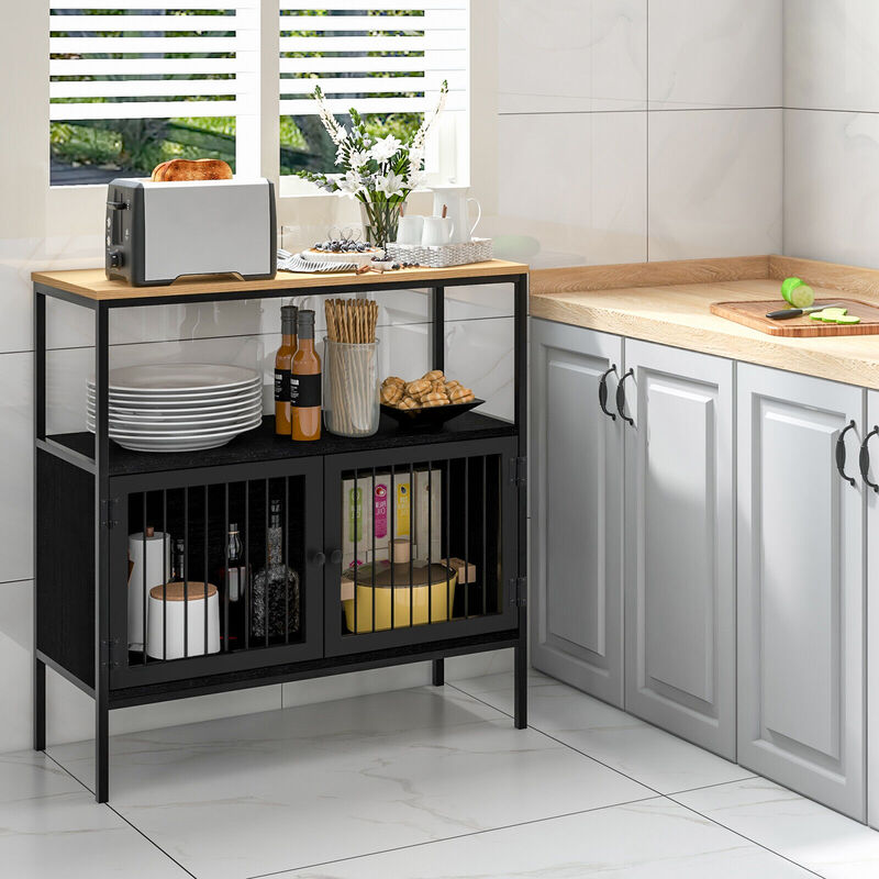 Kitchen Buffet Cabinet with 2 Doors and Open Shelf-Black