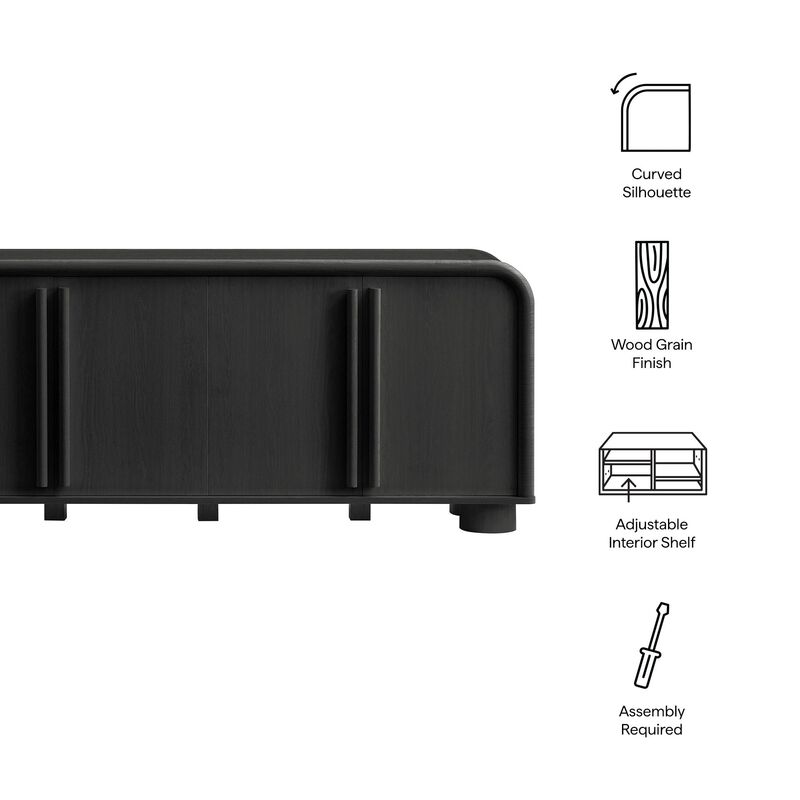 Modway Bellamy 63 Inch Curved Sideboard Cabinet with Storage in Black Oak &ndash; Modern Buffet Cabinet with 4 Soft-Close Doors and Adjustable Shelves image number 3
