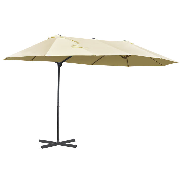 Outsunny 14ft Patio Umbrella Double-Sided Outdoor Market Extra Large Umbrella with Crank, Cross Base for Deck, Lawn, Backyard and Pool, Off-White