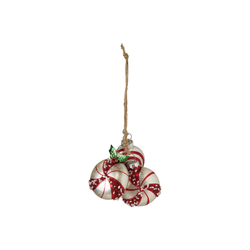 Glass Peppermint Glitter Candy Ornament, Red & White image number 0