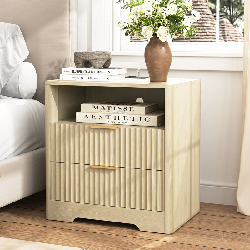 Smart Nightstand with Charging Station Voice Night Light Storage Cabinet image number 2