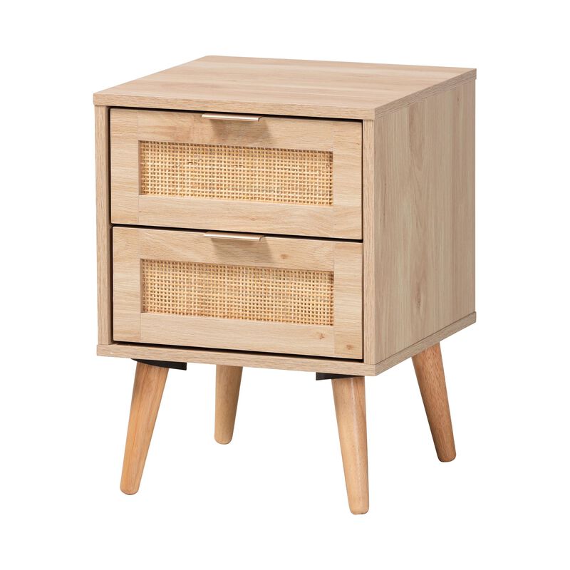 Baxton Studio Baird  Light Oak Brown Finished Wood and Rattan 2 Drawer End Table image number 0