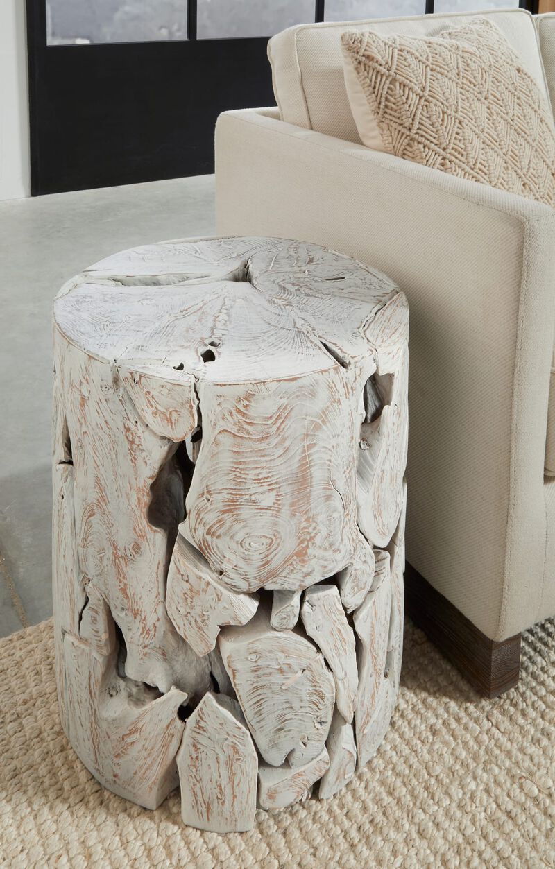 One Teak Slice Square End Table in Bleached Teak