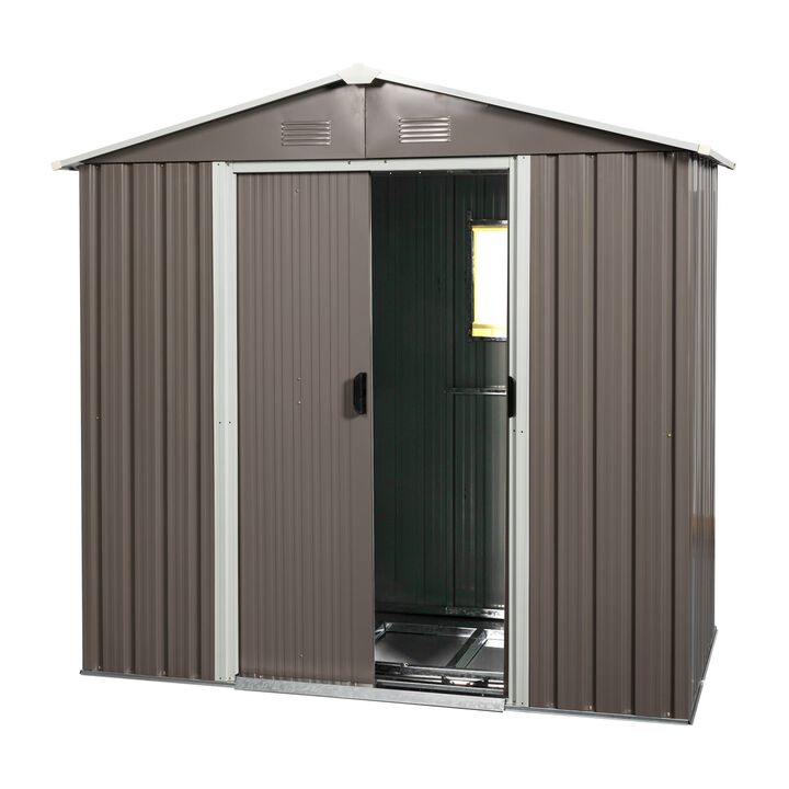 MONDAWE 8ft x 4ft Outdoor Metal Storage Shed With Pad-lockable Sliding Doors and Window