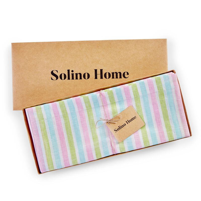 Solino Home 100% Pure Linen Placemats 14 x 19 Inch Set of 4 - Palm Beach Stripe