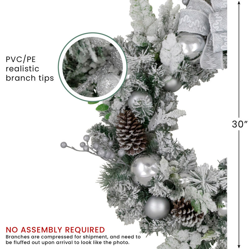 Glitter and Frosted Foliage Artificial Christmas Wreath with Bow  30-Inch  Unlit image number 5