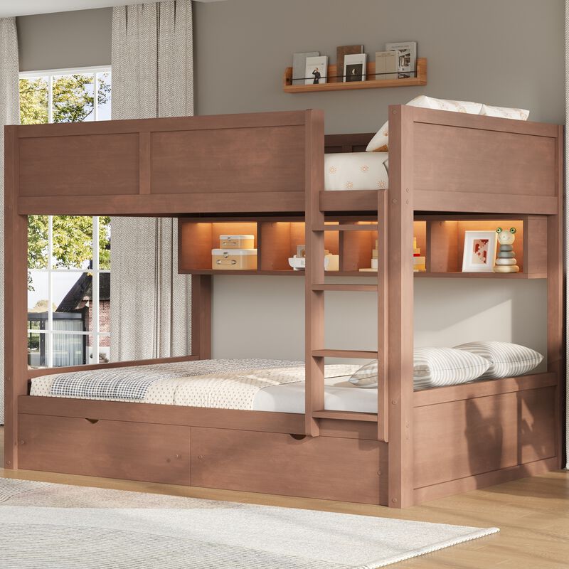 Merax Full XL over Full XL Wooden Bunk Bed with Side Storage Cabinets image number 2