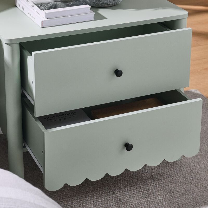 Modway Emmeline Scalloped 2-Drawer Nightstand in Sage image number 4