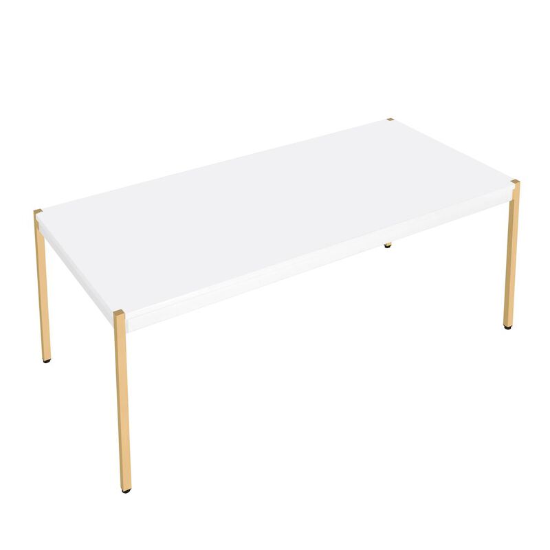 Plethoria Home White and Gold Rectangle Coffee Table
