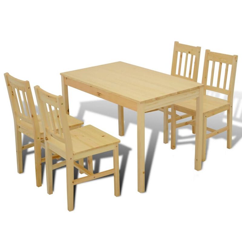 5 Piece Dining Table Set with 4 Side Chairs, Natural Brown Pine Wood - Benzara image number 0