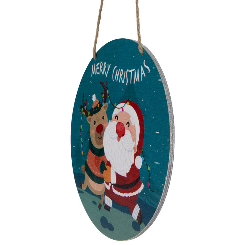 8" Santa and Reindeer "Merry Christmas" Disc Ornament image number 4