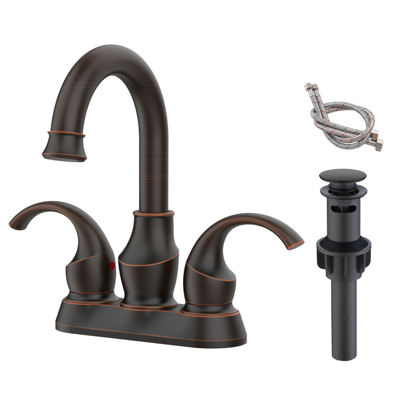 Oil Rubbed Bronze Bathroom Faucet,  Centerset 2-Handle Vanity Sink with 360° Swivel Spout & Drain