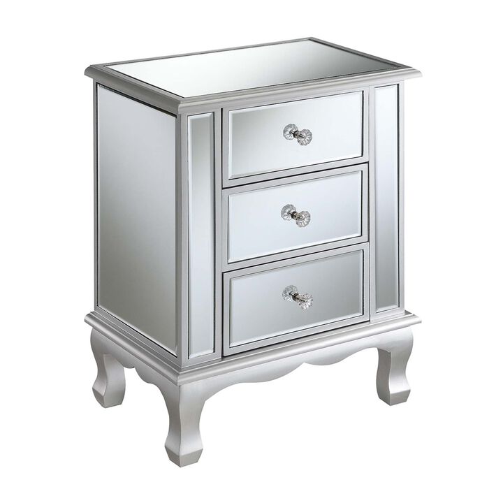 Convenience Concepts, Silver Gold Coast Vineyard 3-Drawer Mirrored End Table, 19" L x 12" W x 24.75" H