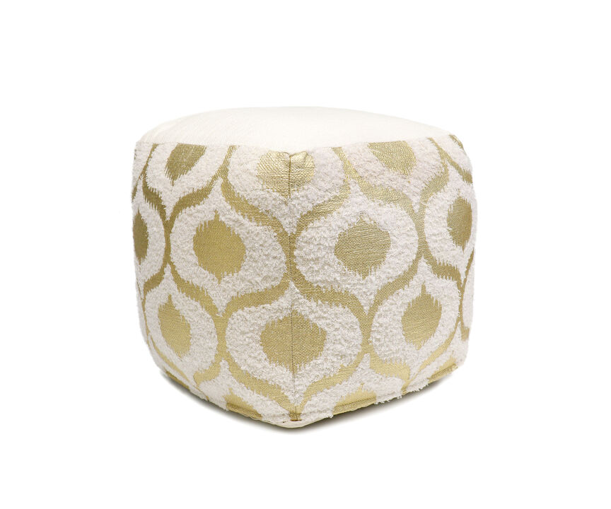 Pasargad Grand Canyon Cotton Pouf, Gold Foiled, Gold/Ivory