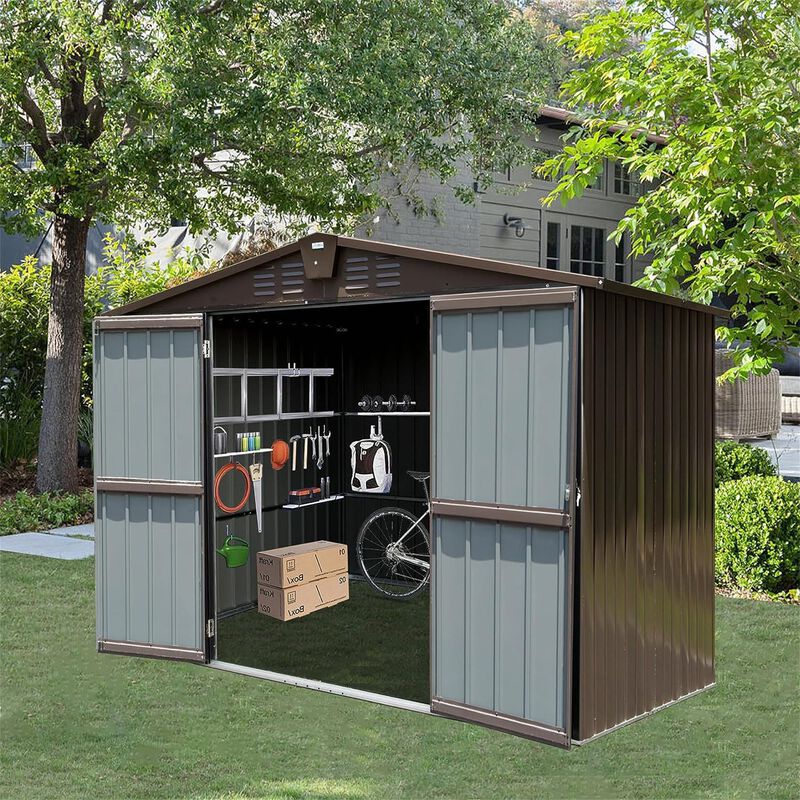CLIHOME 10x8Ft Outdoor Patio Metal Steel Storage Shed,Utility Tool Shed Storage House with Double Lockable Doors and Air Vents image number 2