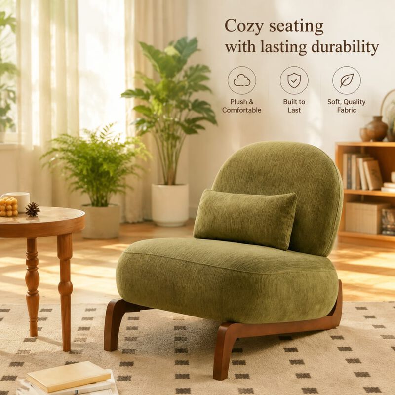 GOODSILO Armless Accent Chair with Plush Cushion and Solid Wood Legs, Soft Upholstered Seating for Living Room Bedroom Apartment Balcony Waiting Room image number 4