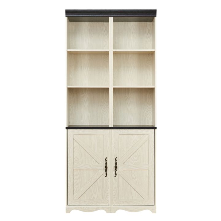 Gitzam Farmhouse Tall Storage Cabinet Barn‑Door 2‑Pack Combo Unit