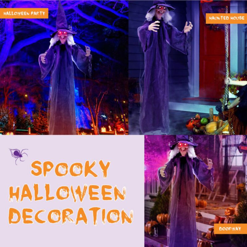 6ft Halloween Decoration Spooky Sound-Activated Hanging Witch with Voice and Motion Sensor image number 8