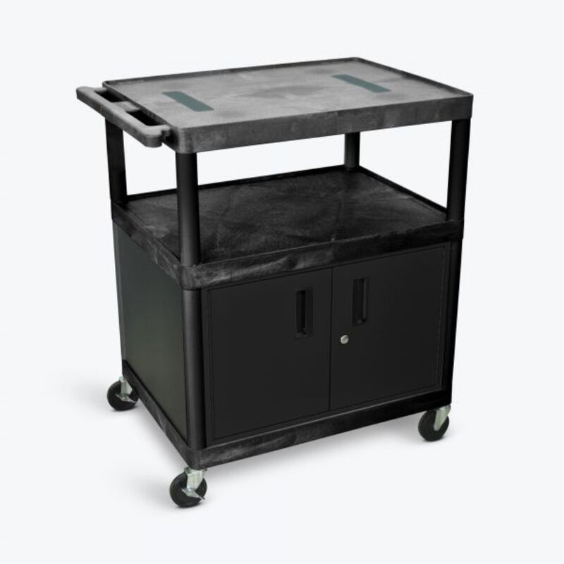 Luxor Black Endura Cart W/ 3 Shelves & Cabinet