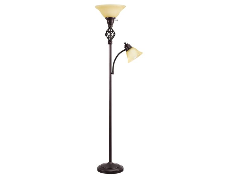 LED Torchiere Floor Lamp with Glass Shade Two Head Reading Light Home Decor image number 0