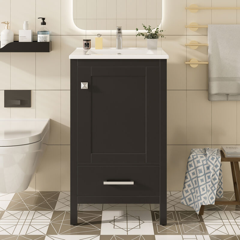 ELEMENT ACE Compact Bathroom Vanity with Integrated Ceramic Sink, Soft-Close Drawer & Door, Divider Drawer, Adjustable Foot Pads for Small Bathrooms image number 4