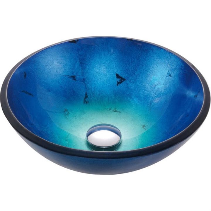 Hivvago Round Blue Tempered Glass Vessel Bathroom Sink