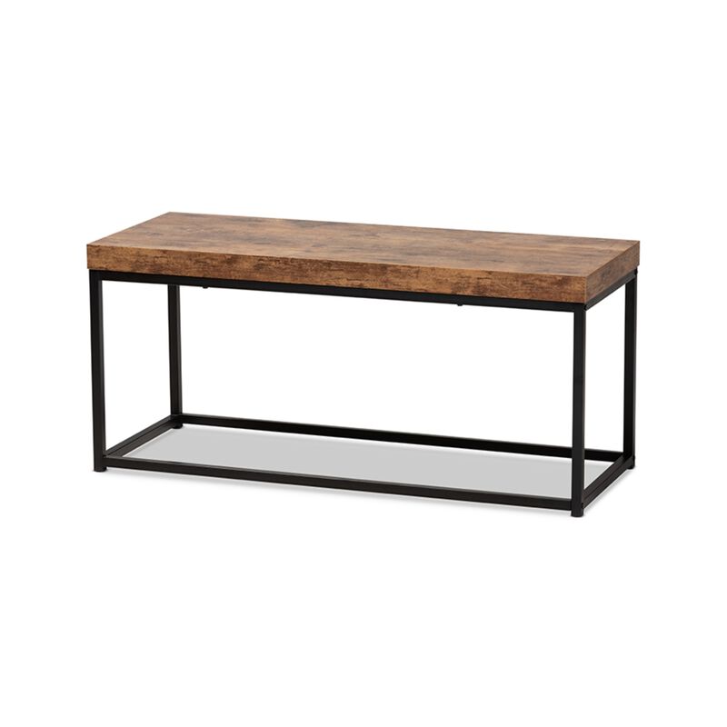 Baxton Studio Bardot Modern Industrial Walnut Brown Finished Wood and Black Metal Accent Bench