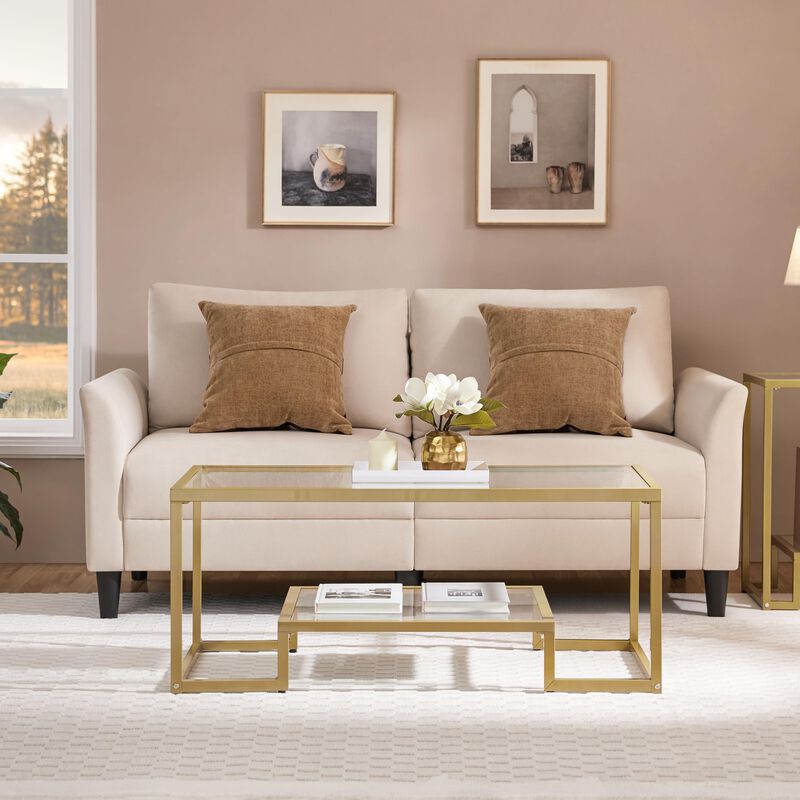 Yaheetech Gold Coffee Table, 42"" Rectangular Glass Coffee Table for Living Room, 2-Tier Center Tea Table with Metal Frame for S