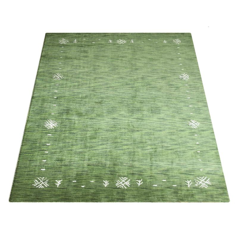 RUGSOTIC CARPETS HAND KNOTTED LOOM WOOL ECO-FRIENDLY AREA RUGS  - 8'x11', Rectangle, Green Color, Contemporary Modern Design, High Pile Thick Handmade Anti Skid Rugs for Living Room (L00516)