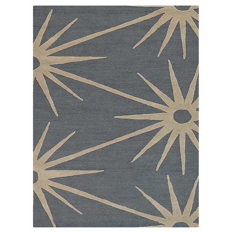 RUGSOTIC CARPETS HAND TUFTED WOOL ECO-FRIENDLY AREA RUGS  - 5'x8', Rectangle Shape, Charcoal & White, Floral Modern Design, High Pile Handmade Area Rugs for Living Room, Bed Room (K00202)
