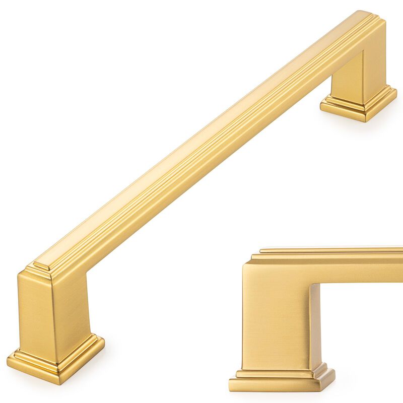 KOOFIZO Stepped Bar Cabinet Pull - Brushed Gold Furniture Handle, 6.3 Inch/160mm Screw Spacing, 10-Pack for Kitchen Cupboard Doo