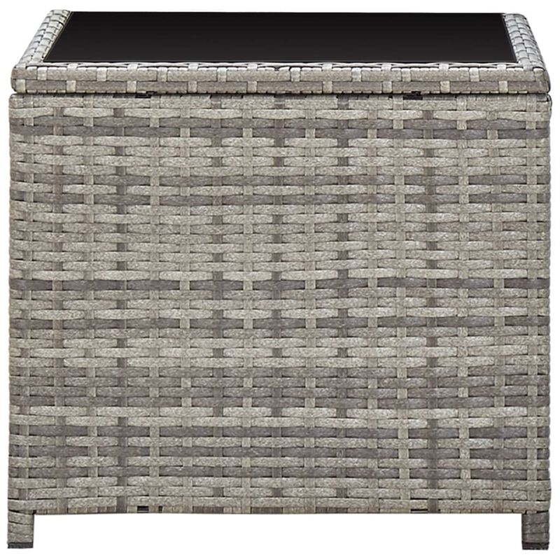 vidaXL Coffee Table Gray 17.7"x17.7"x15.7" Poly Rattan and Glass