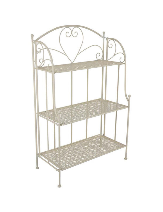 Modern Plant Stand with 3 Tier Shelves, Scrolled Floral White Metal