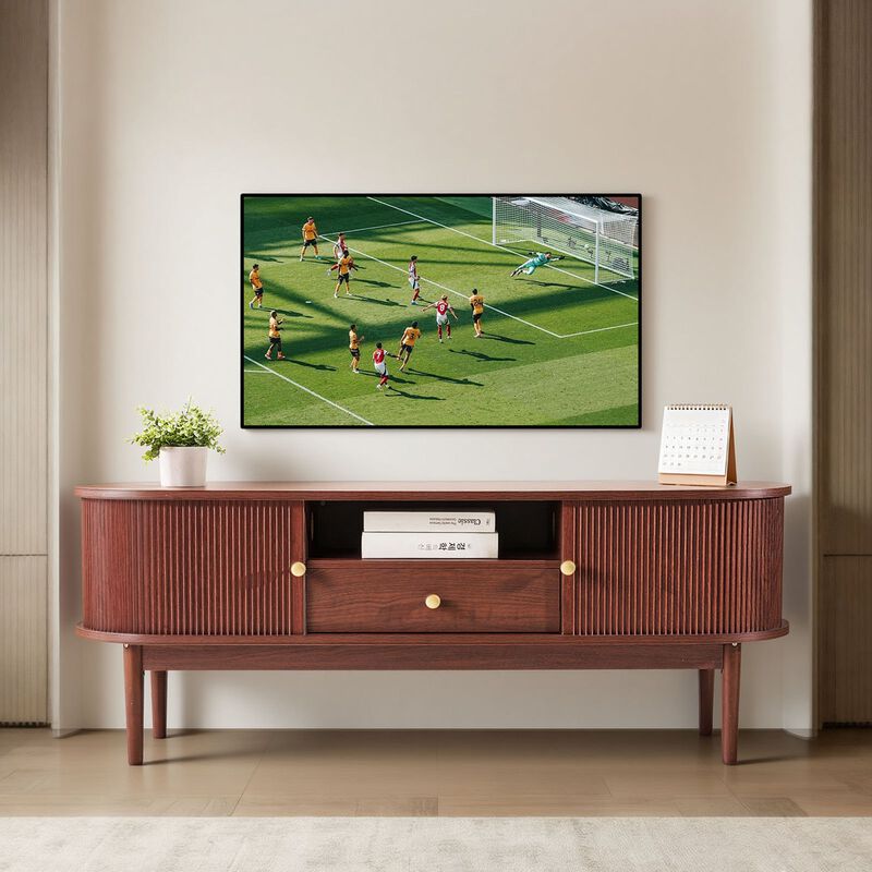 Mid Century TV Stand for TVs up to 58 Inch with Drawer and Storage Shelves-Brown image number 1