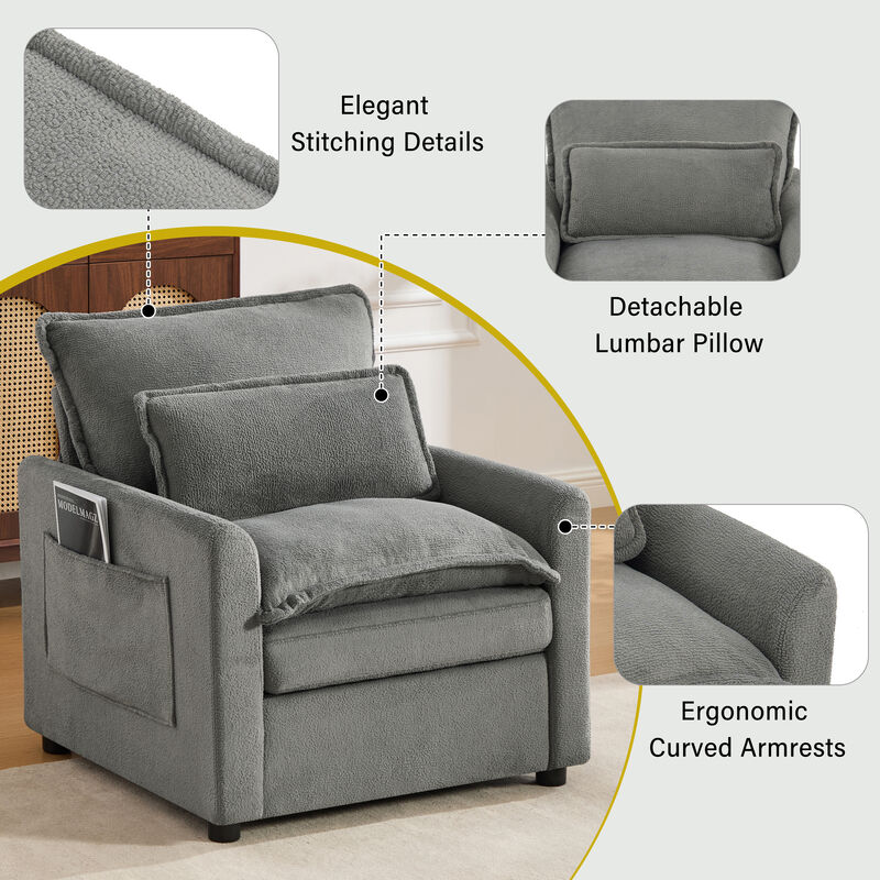 Merax Faux Fur Single Accent Armchair with Double-Layer Cushion image number 4