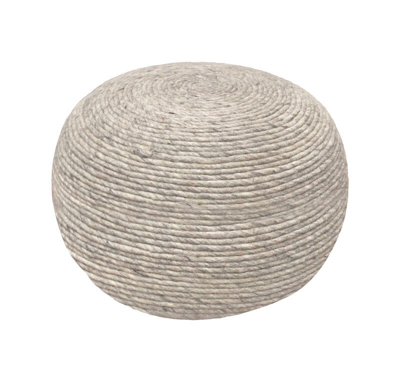 Hivvago 20 Inch Gray Wool Round Ribbed Pouf Ottoman