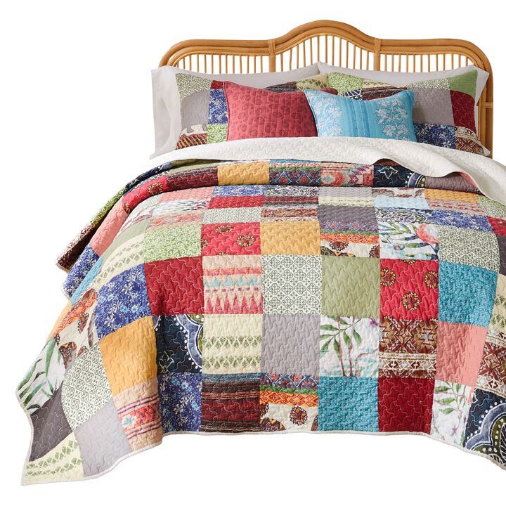 Lily 3pc King Quilt and Pillow Sham Set, Assorted Patchwork, Multicolor - Benzara