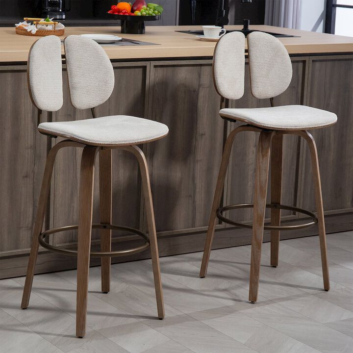 Glamour Home Set of 2 Beige Washed Woven Fabric Swivel Bar Stool White Washed Wood Legs
