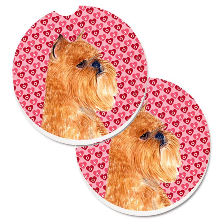 Caroline's Treasures Brussels Griffon Hearts Love & Valentine's Day Portrait Set of 2 Cup Holder Car Coasters SS4494CARC, 2.56, Multicolor