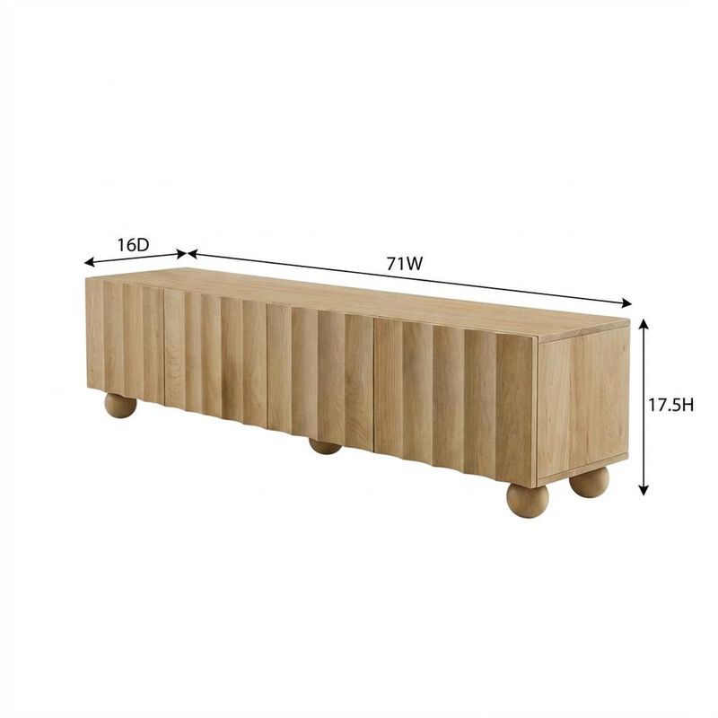Scalloped Wood TV Stand in Neutral Finish with Spacious Storage image number 2