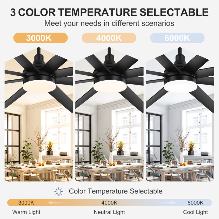 Breezary 72 Inch Black Morden LED Ceiling Fan with Light Remote(8-Blade)