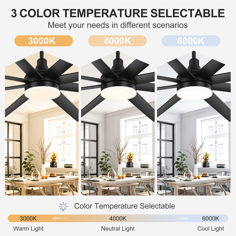 Breezary 72 Inch Black Morden LED Ceiling Fan with Light Remote(8-Blade) image number 1