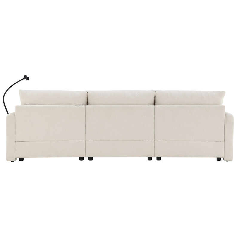 Merax Chenille Sectional Sofa with Storage Ottoman and Pockets