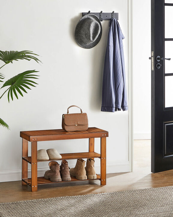 3 Tier Shoe Rack Bench Wicker Style Entryway Storage Seat