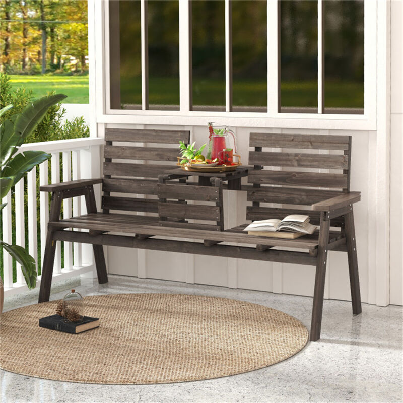 Bench with Foldable Middle Table Outdoor Convertible Seating for Patio & Garden