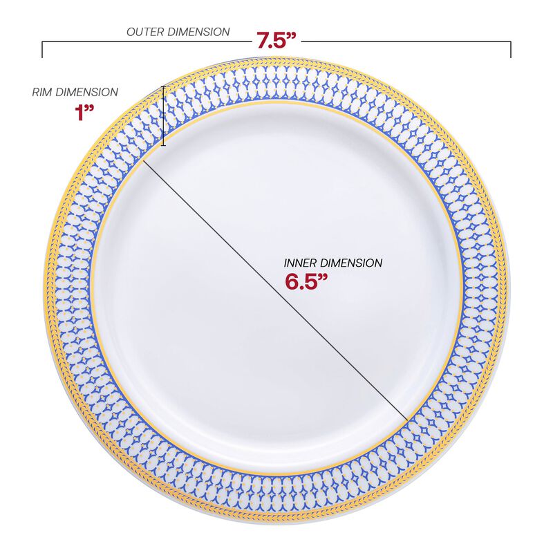 7.5" White with Blue and Gold Chord Rim Plastic Salad Plates (120 Plates) image number 2