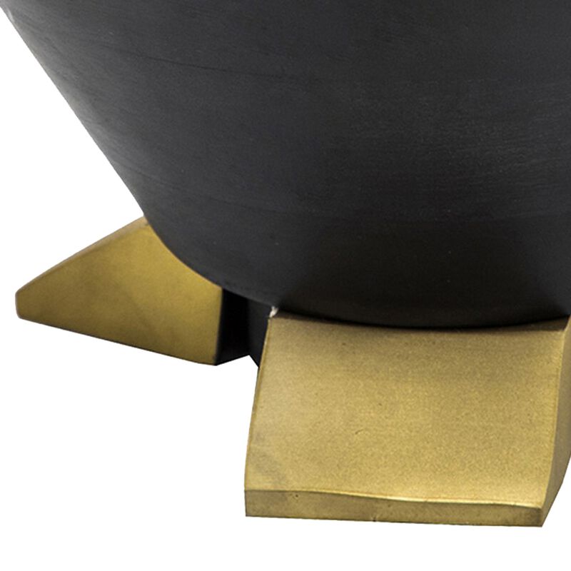 12 Inch Decorative Bowl Table Decor, Gold Metal Legs, Black Wood Bowl - Benzara
